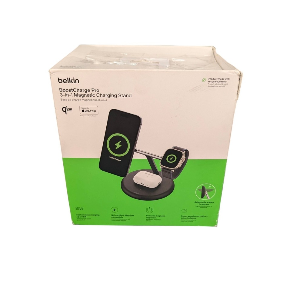 BbO Belkin BoostCharge Pro 3-in-1 Qi2 Magsafe‎ Charging Stand WIZ023 Black